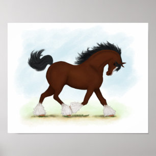 Poster Cheval équestre Trotting Bay Clydesdale