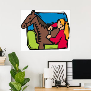 Poster Cheval Et Ferme Fille
