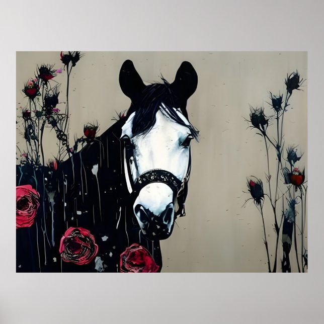 Poster Cheval et Rose (Devant)