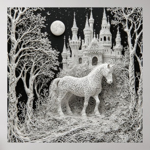 Poster Cheval éthéré et château enchanté