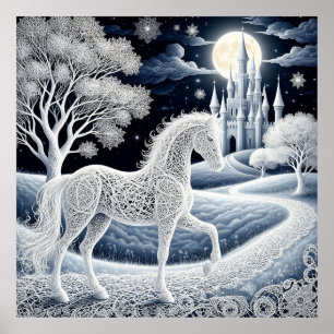 Poster Cheval éthéré et château enchanté