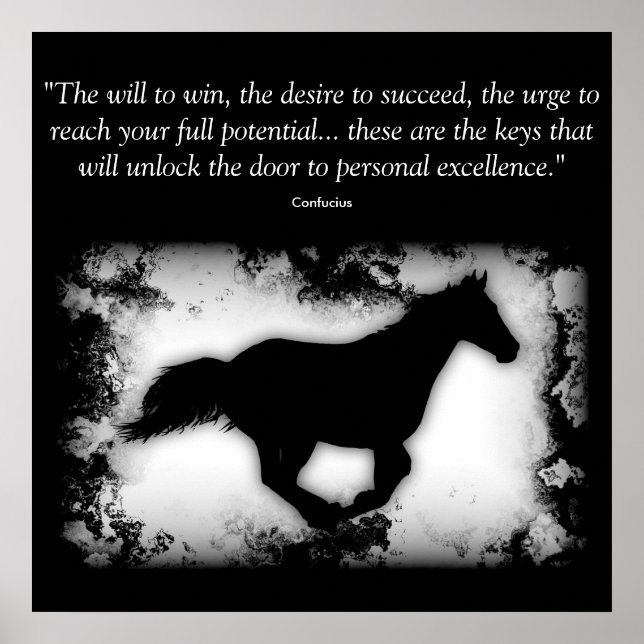 Poster Cheval galopant avec citation Confucius (Devant)