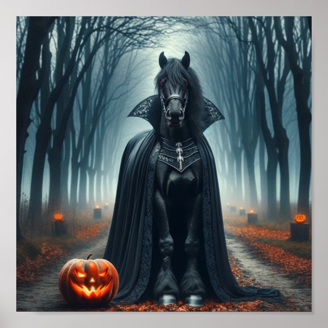 Poster Cheval gothique d'Halloween en Forêt Noire Éffraya (Devant)