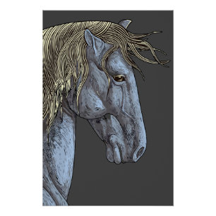 Poster Cheval gris majestueux à la crinière flottante