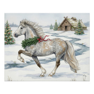 Poster Cheval islandais festif dans un paysage hivernal