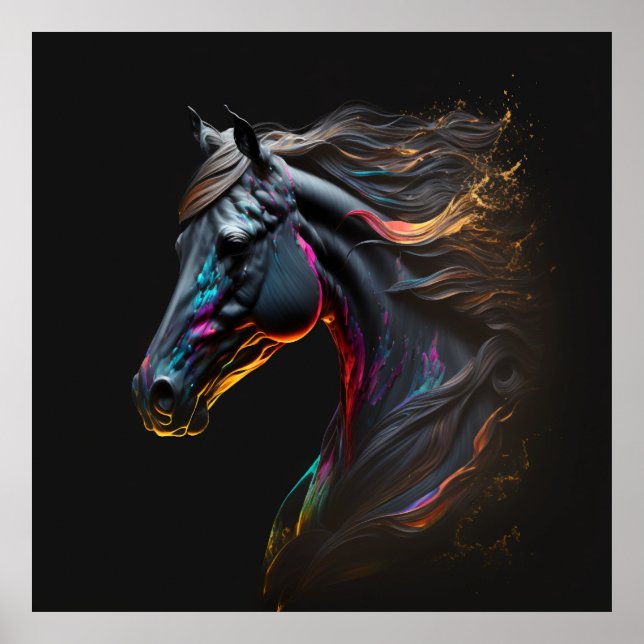 Poster Cheval magique, Couleurs Abstraites, Mur d'impress (Devant)