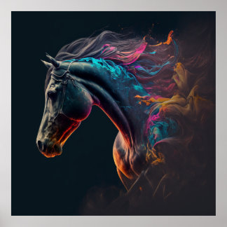 Poster Cheval magique, Couleurs Abstraites, Mur d'impress