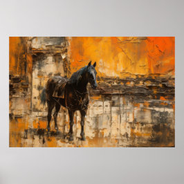 Poster Cheval Majestic au coucher du soleil Abstrait