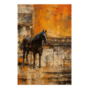 Poster Cheval Majestic au coucher du soleil Abstrait