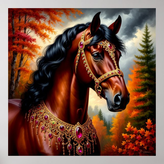 Poster Cheval Majestic avec Harnais Ornate Or (Devant)