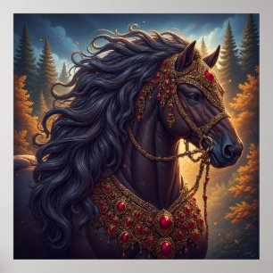 Poster Cheval majestueux avec un harnais orné en or