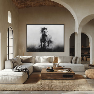 Poster Cheval Noir et Blanc au Galop Majestueux