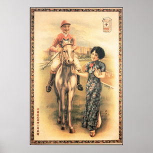 Poster Cheval Race Femmes Vieux Shanghai Cigarette Annonc