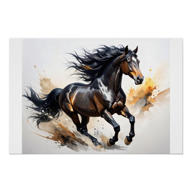 Poster Cheval sauvage Abstrait en mouvement (Devant)