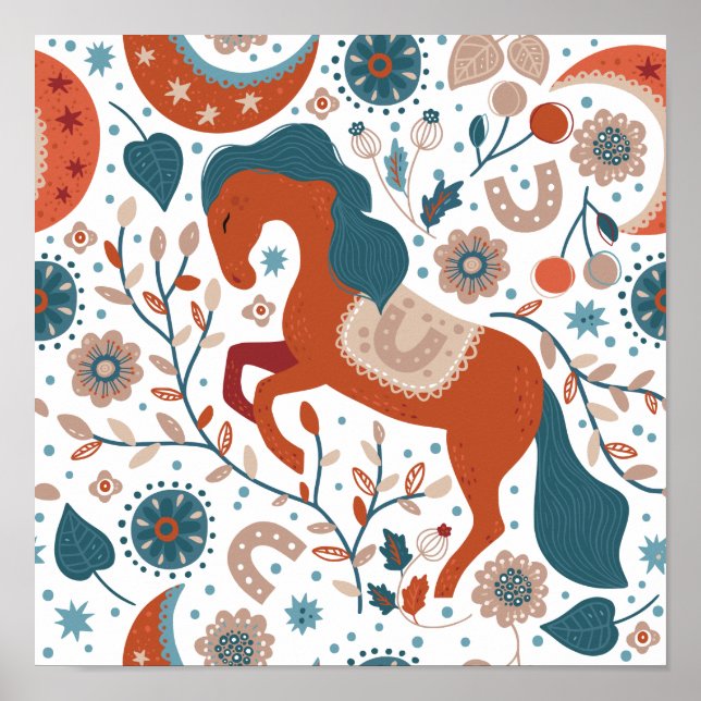 Poster Cheval scandinave mignon (Devant)