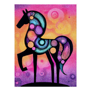 Poster Cheval stylisé avec ornements de mandala