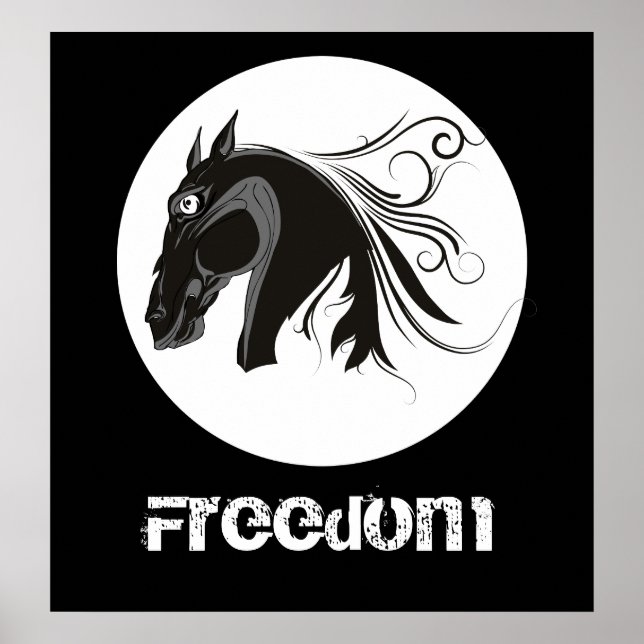 Poster Cheval tribal noir et blanc tête personnalisée (Devant)