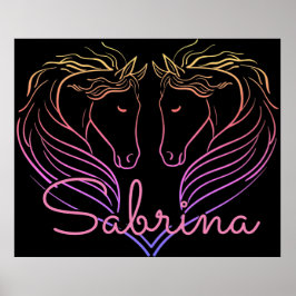 Poster Cheval Twin Head Heart Personnalisé