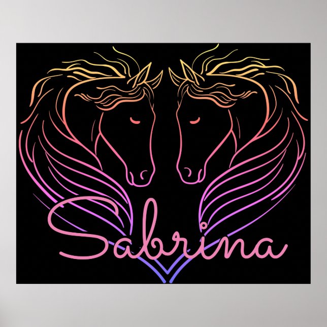 Poster Cheval Twin Head Heart Personnalisé (Devant)