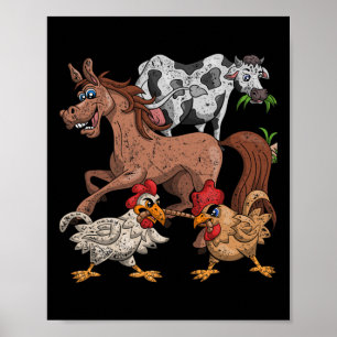 Poster Cheval Vache Poulet Enfants Ferme Cadeau Drôle Agr