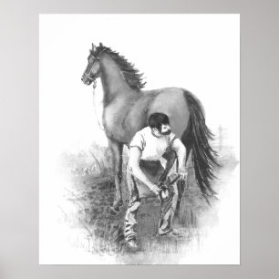Poster Cheval vintage Farrier Shoe Black White Art