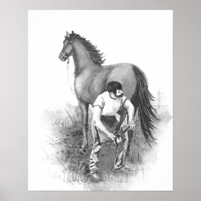 Poster Cheval vintage Farrier Shoe Black White Art (Devant)
