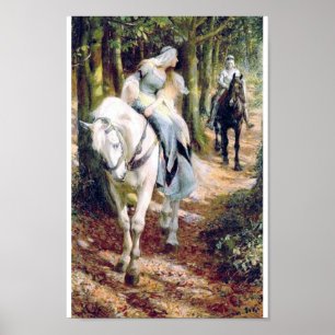 Poster chevalier blanc dame forêt