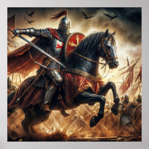 Poster Chevalier de croisade majestueux aux tons rouges e