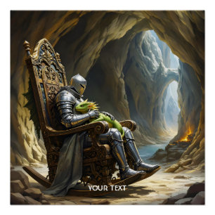 Poster Chevalier de dragon de grotte fantaisiste mignon