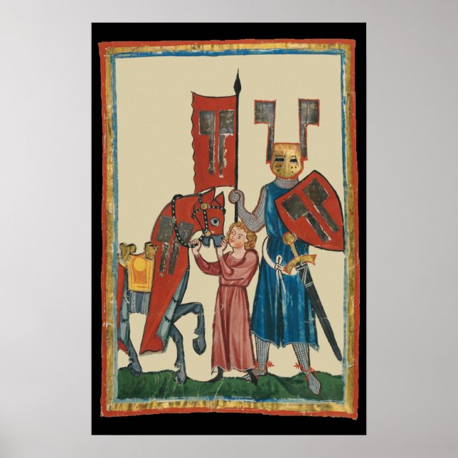Poster Chevalier et écureuil, Art médiéval du XIVe siècle (Devant)