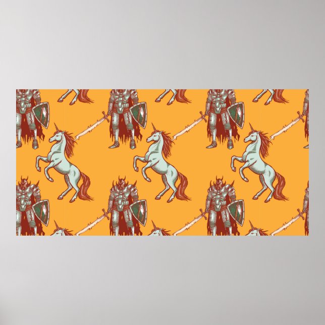 Poster chevalier médiéval et unicorne sans couture motif (Devant)