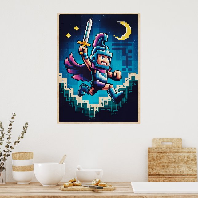 Poster Chevalier rétro Pixelé (Cuisine)