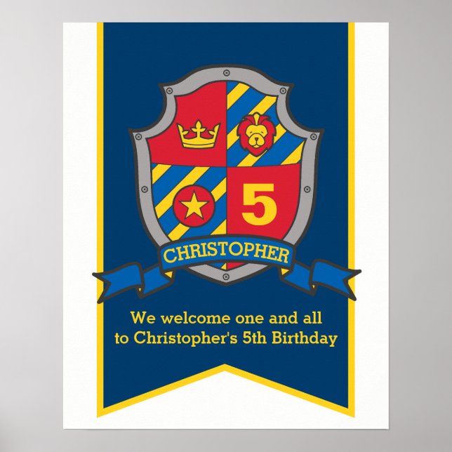 Poster Chevaliers garçons 5e anniversaire heraldry shield (Devant)