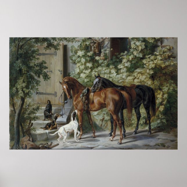 Poster Chevaux à la Porche (par Albrecht Adam) (Devant)