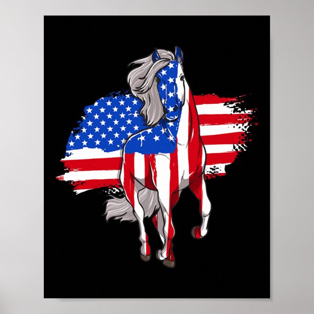Poster Chevaux Amérique Drapeau 4 juillet fête de l'indép (Devant)