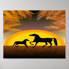 Poster chevaux au coucher du soleil