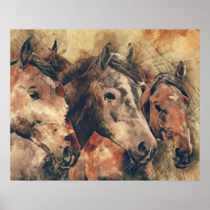 Poster Chevaux Brown