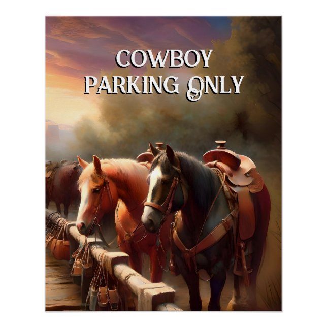 Poster Chevaux "Cowboy Stationnement" (Devant)