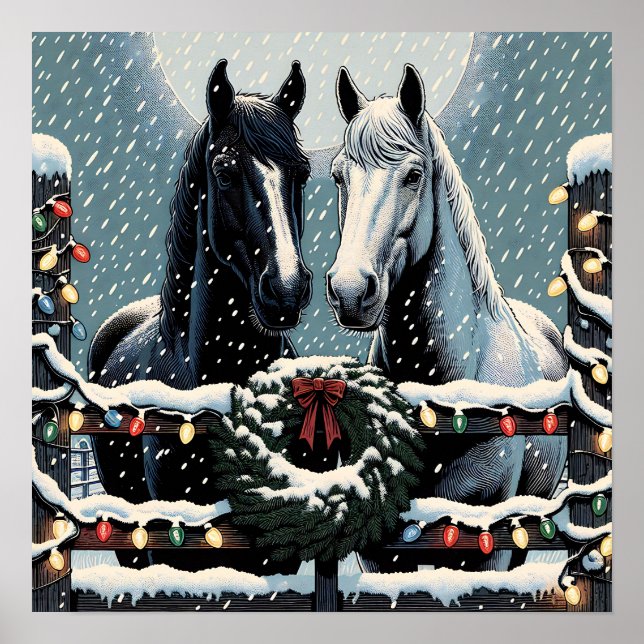 Poster Chevaux de fête | Art de Noël (Devant)