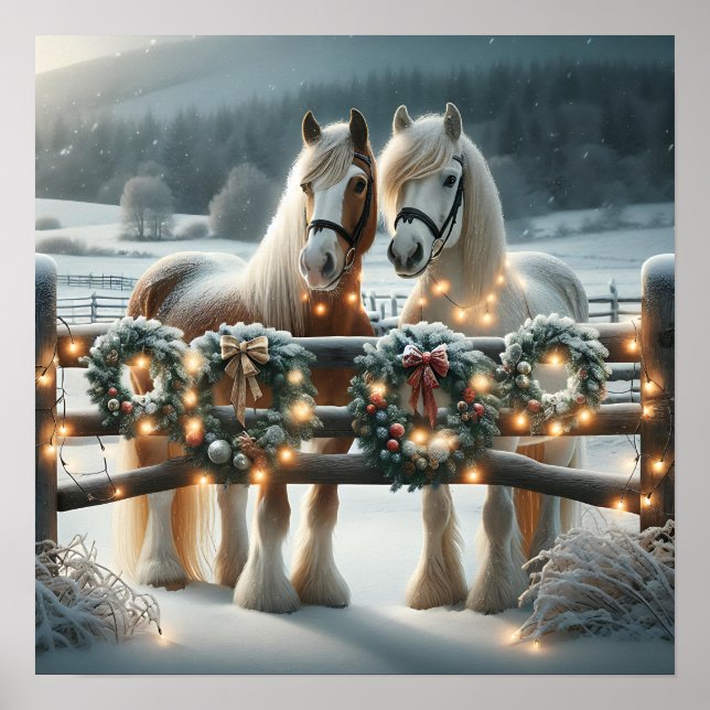 Poster Chevaux de fête et lumières de Noël (Devant)