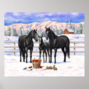 Poster Chevaux Du Quartier Noir En Neige