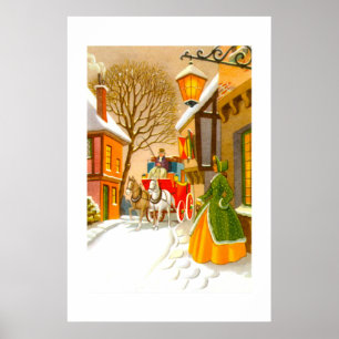 Poster Chevaux et chariot dans la neige