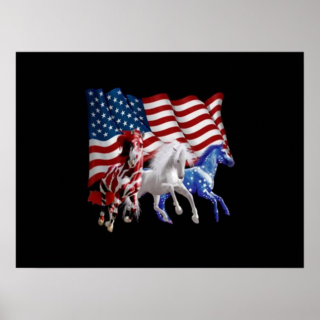 Poster Chevaux États-Unis Drapeau américain Cheval (Devant)