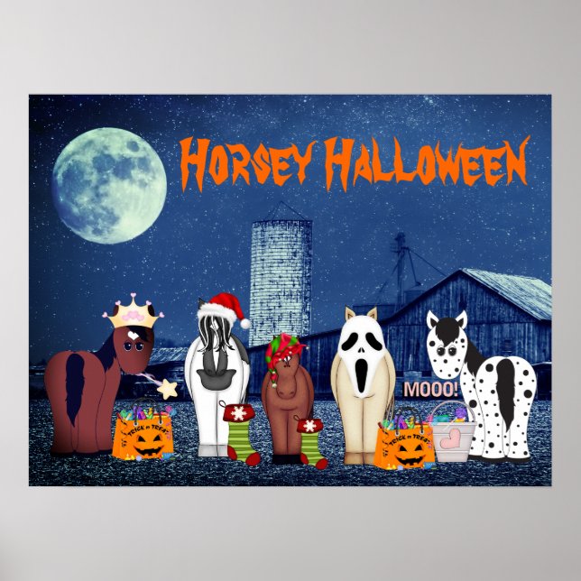 Poster Chevaux mignons en costumes Cheval Halloween Horse (Devant)