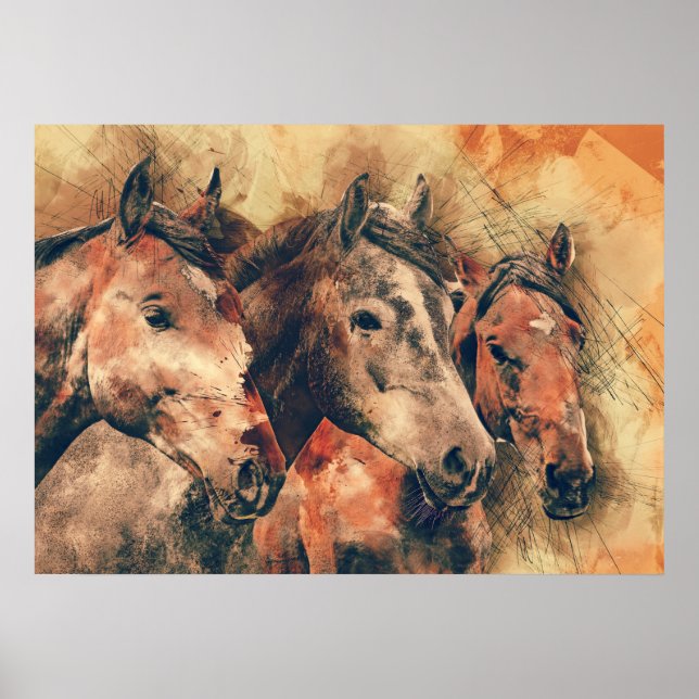Poster Chevaux Peinture d'aquarelle artistique (Devant)
