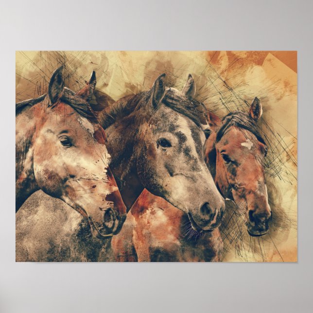 Poster Chevaux sauvages Abstraits - Ouest Imprimer (Devant)