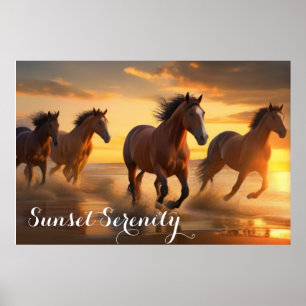 Poster Chevaux sauvages au soleil couchant Splendor