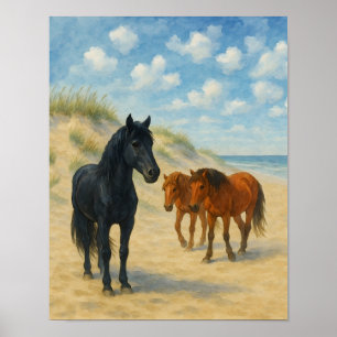 Poster Chevaux sauvages de Corolla Caroline du Nord Aquar