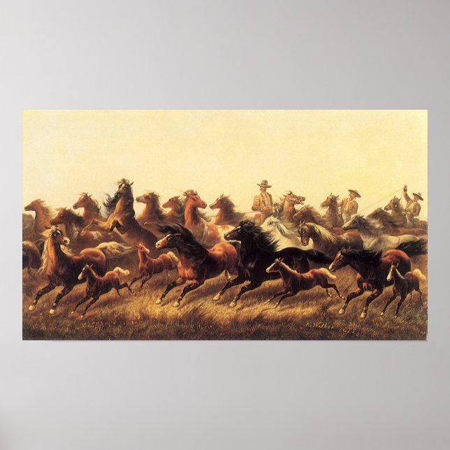 Poster Chevaux sauvages de course par James Walker (Devant)