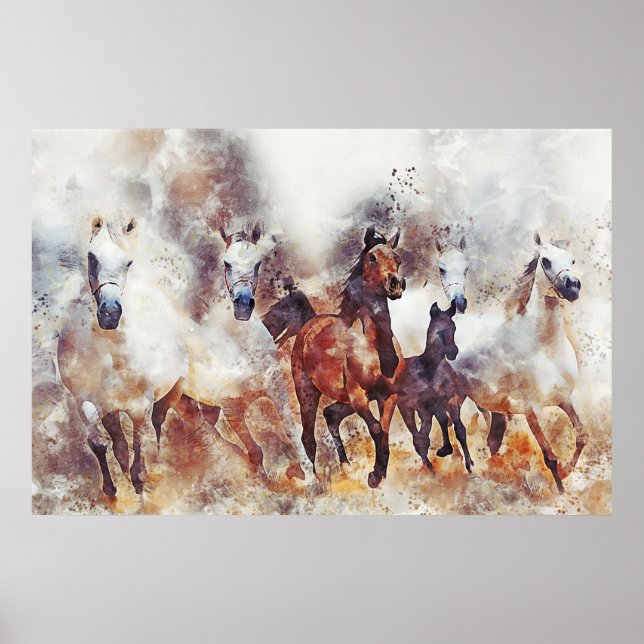 Poster Chevaux sauvages de course peinture de manipulatio (Devant)